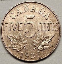 1927 Canada Nickel 5 Cents Canadian XF Coin George V Circ Extra Fine Semi Key