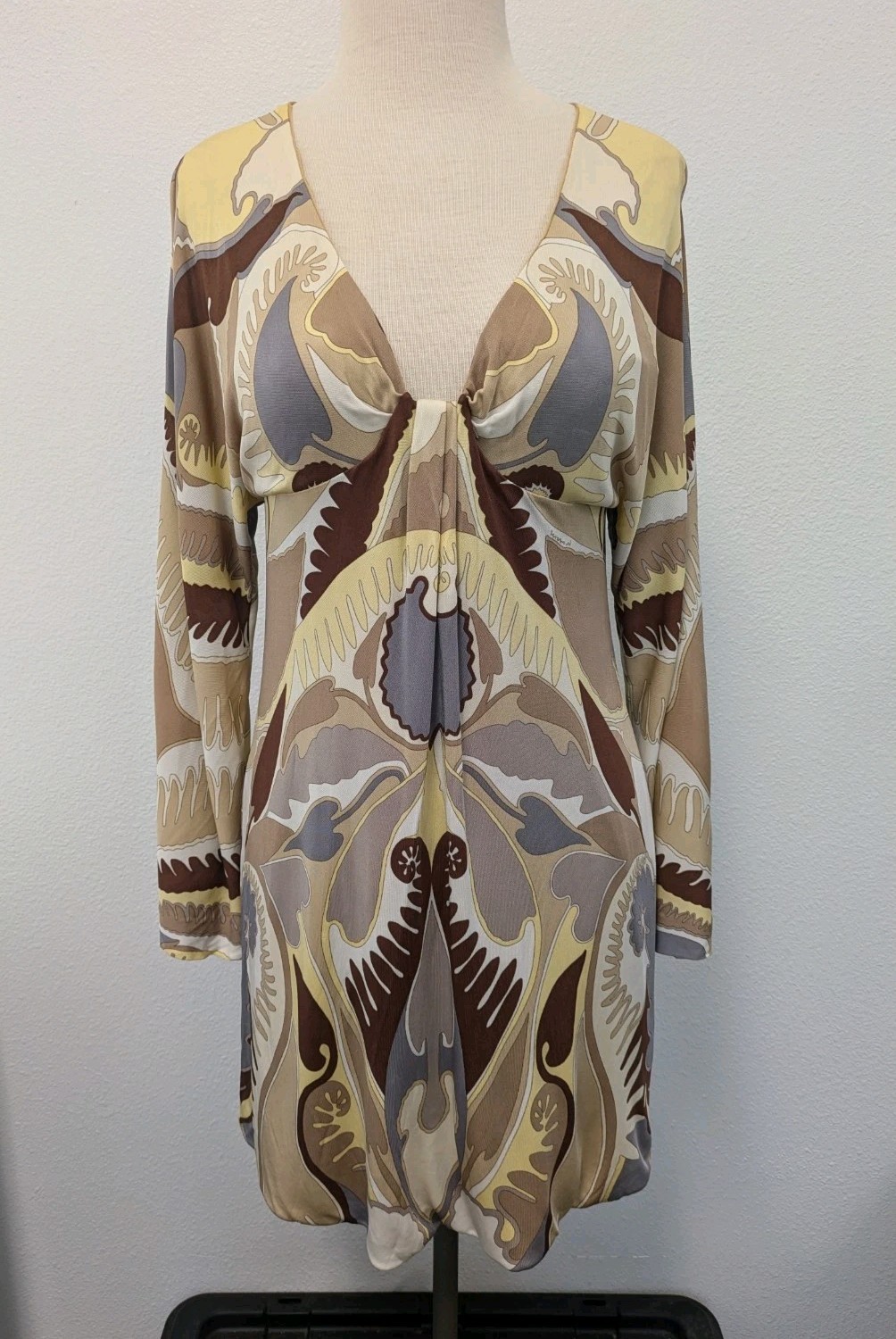 Vintage Missoni Orange Label Rayon Paisley Swirl Retro Dress sz 42/M/6 Groovy