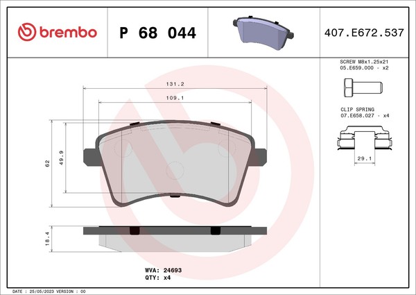 Bremsbelagsatz Scheibenbremse Prime Brembo P 68 044 FüR Mercedes Renault BOP BE-image