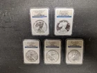 2011 Silver Eagle 25th Anniversary 5-Coin Set NGC ER in PF 70 MS 70 REV PF 70