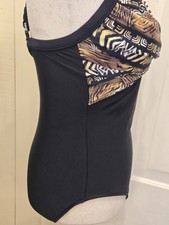 Vtg Sz 12 Women's Shape Detector Swimsuit One Piece Black with Animal Print Top