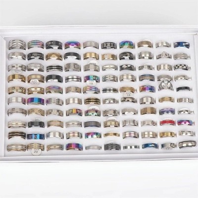 100Pcs Mixed Styles Classic Stainless Steel Rings Bulk Fashion Jewelry Wholesale