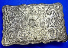 Western Flower Swirl Ornate Cowboys Cowgirls Vintage Silver Color Belt Buckle