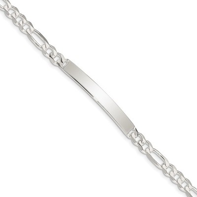 Sterling Silver Figaro Link ID Bracelet 11.4g Mens Womens