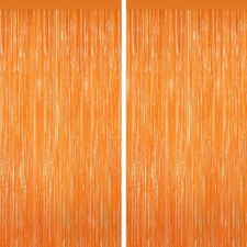 Orange Tinsel Backdrop Foil Fringe Curtains - 2 Packs Door Streamers Backdrop