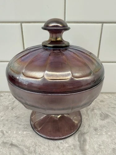 Fenton Carnival Glass Purple BonBon Dish With Lid Wysteria Amethist #643