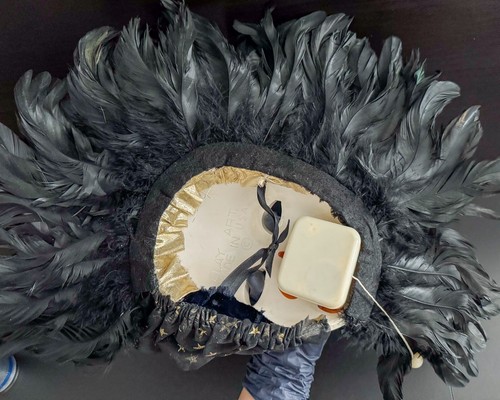 Clay Art 19" Green Black Gold Feathered Musical Face Mask San Francisco SF USA  - Picture 11 of 12