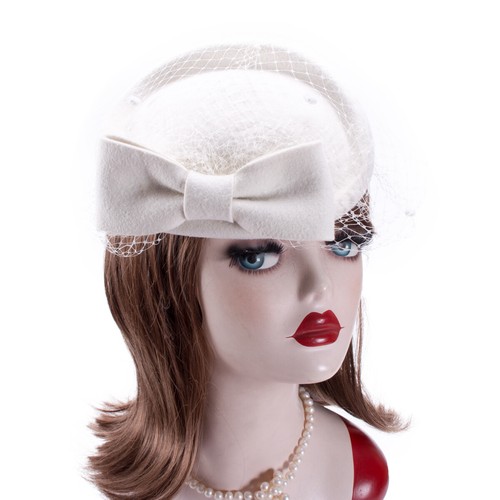 Retro Womens Dress Fascinator Wool Felt Pillbox Hat Party Wedding Bow Veil A082 - Picture 15 of 65