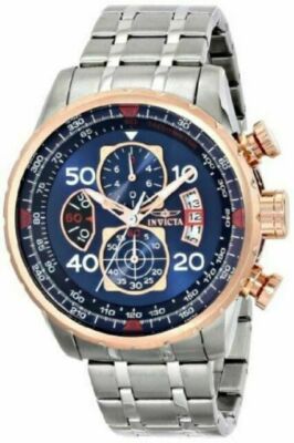 Invicta 48mm Aviator Chronograph Blue Dial 18K Rose Gold  display picture 3