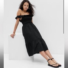 GAP RUFFLE NECK OFF SHOULDER MIDI DRESS NEW WOMEN'S SIZE SMALL PETITE