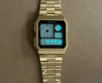 SKMEI World Time Digital Watch with stainless steel band ''Twin Graph''