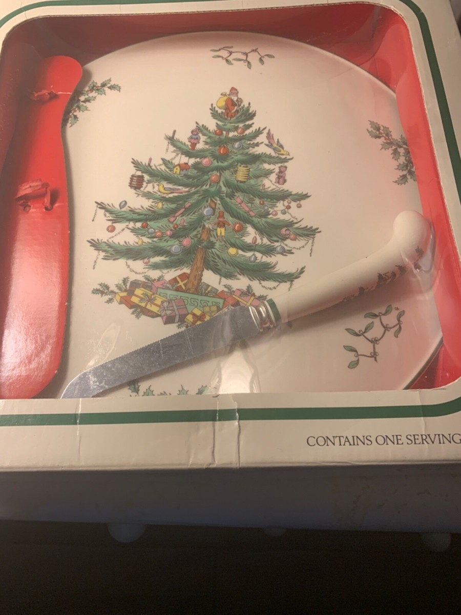 Spode Christmas Tray Round Cheese Cookie Tray with Knife (NEW)