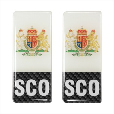 2x 98x42mm SCO Carbon Scottish Coat of Arms Nummernschild Gel gewölbt Aufkleber Badge