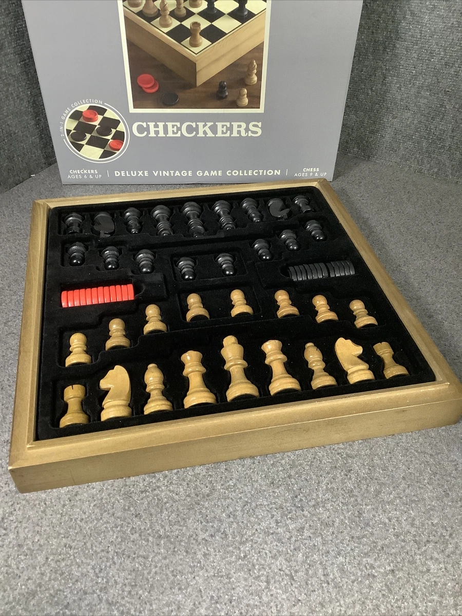 Deluxe Vintage Wood Chess and Checkers Game Set