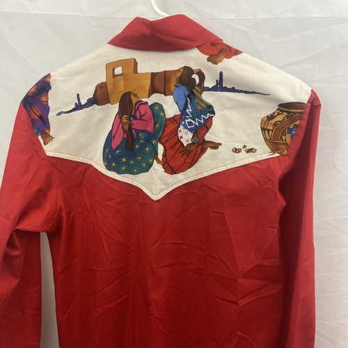 Aztec Indigenous Native Womens Button Up Shirt Size Medium Homemade Red Shirt - Picture 15 of 16