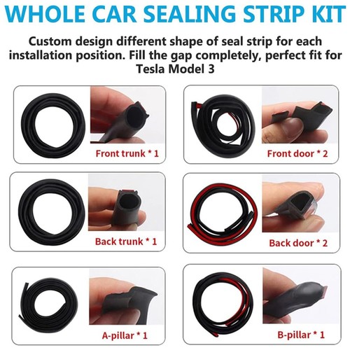 Door Seal Strip Kit Rubber Weather Draft Wind Noise Reduction For tesla model 3 - Picture 3 of 10