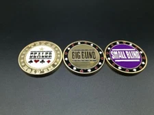 Set of 3 Metal Chip Poker Buttons - Small Blind, Big Blind and Dealer NEW USA 