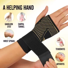 Copper Wrist Brace Support Splint Carpal Tunnel Sprain Arthritis For Man Woman