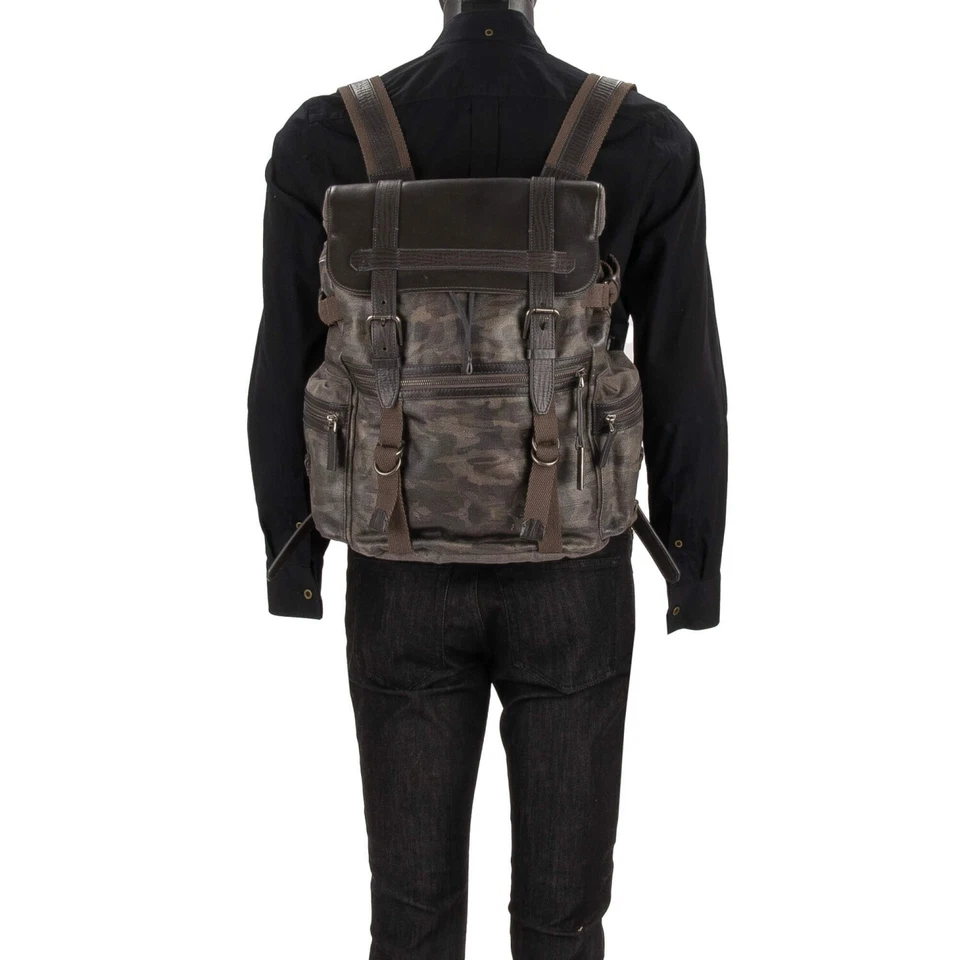 Bolso Mochila DOLCE & GABBANA Militar Lona Cuero Camuflaje Logo Verde Gris Foto 3 de 4