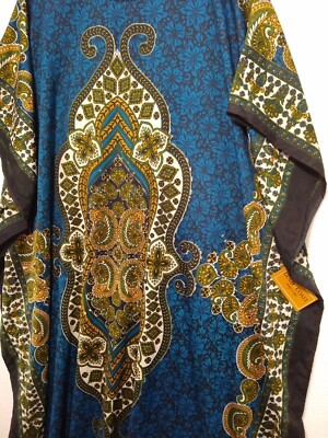 Gold Coast ~ Kaftan House Dress Sz OS - Blue w Paisley & Gold Boho - Vtg - New | eBay Gold Coast ~ Kaftan House Dress Sz OS - Blue w Paisley & Gold Boho - Vtg - New | eBay