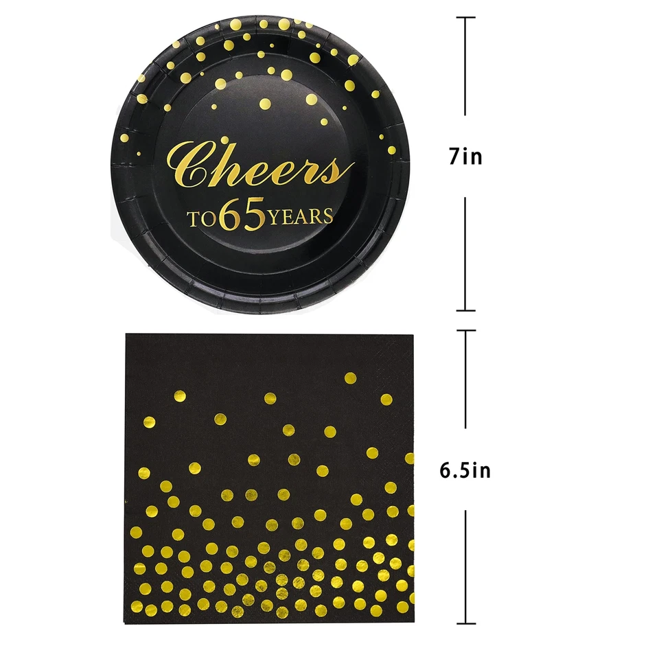 Juego de servilletas platos fiesta cumpleaños 65 años aniversario servir 20 invitados Foto 3 de 4