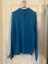Chaps Knit Men Sweater Quarter Zip XL Extra Large Teal Blue Long Sleeve Pullover