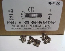 #8-32x1/4 Undercut Oval Head Slotted Machine Screws Stainless Steel (10)