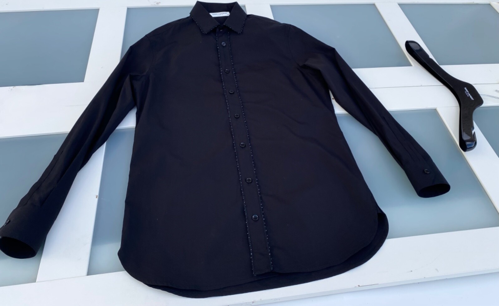 Splendida camicia elegante Saint Laurent AW19 cristallo ricamo popeline colore nero