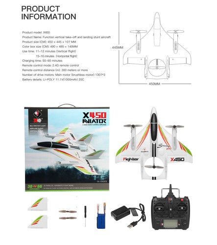 WLtoys XK X450 RC Airplane Brushless 2.4G 6CH 3D/6G LED Fixed Wing RTF EP - Picture 2 of 12