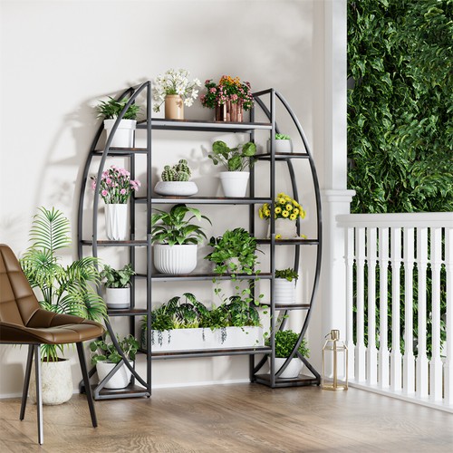 Tall Plant Stand Indoor Large Plant Shelf Industrial Curved Oval Flower Pot Rack - Picture 5 of 12