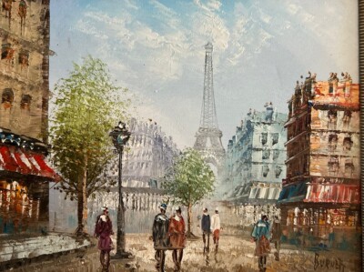 CAROLINE BURNETT PARIS EIFFEL TOWER STREET SCENE ORIGINAL OIL ON