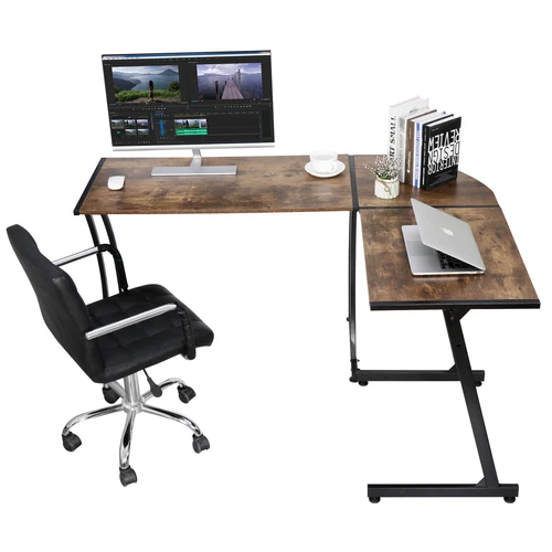 White/Brown/Black L-Shaped Computer Desk Gaming Table with Large Desktop Home  - Picture 13 of 25