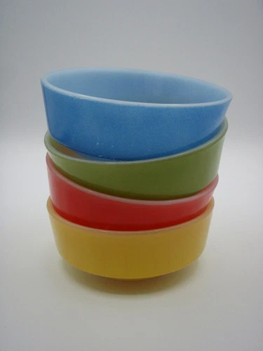 Federal Glass Vintage Soup Cereal 5" Bowls Set Of 4 Blue Yellow Green Red  MCM