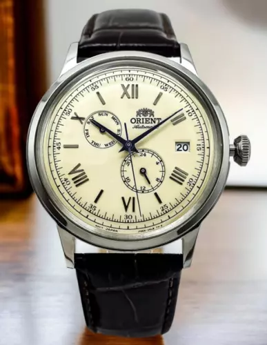 Orient Bambino Automatic Beige Dial RA-AK0702Y10B Day Date Display Men's Watch