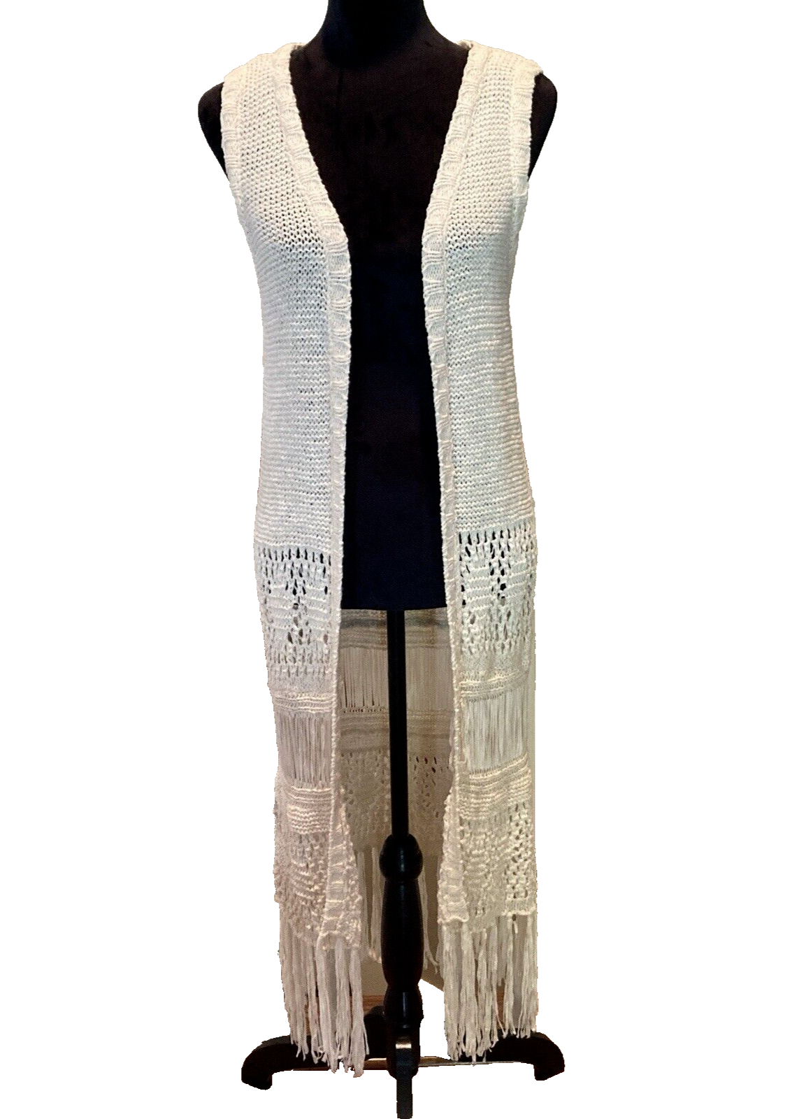 Anthropologie Moth Vest Women S Ivory Crochet Fringe Open Front Duster Cardigan