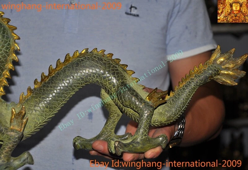 Antigua China China Feng Shui Bronce Dorado suerte riqueza zodiaco animal dragón estatua Foto 3 de 4