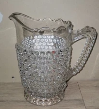 1890's EAPG Doyle HOBNAIL Pitcher with Fan Edge and Thumbprint Base #150 Glass