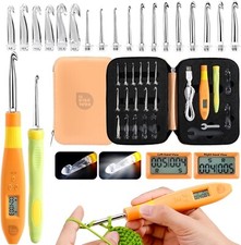 18 Size LED Crochet Hook Set - Ergonomic Lighted Stitch Counters for All Hands