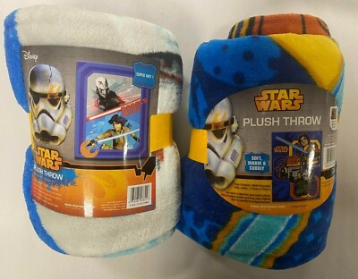 PAIR  of Star Wars Rebels Rule Throw Blankets Blue 46 x 60 Inches BEST PRICE