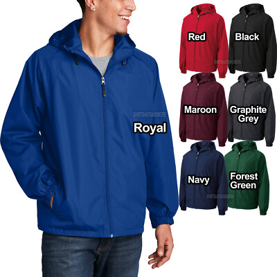 Mens Hooded Full Zip Jacket Windbreaker with Pockets Water Resistant XS-6XL NEW!