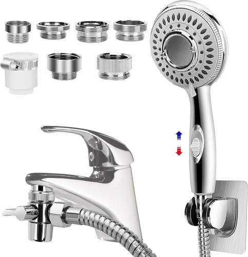 Shower Head Sink Faucet Sprayer W/ 5 Adapters, 79 Hose for Hair, Pets, Baby Bath