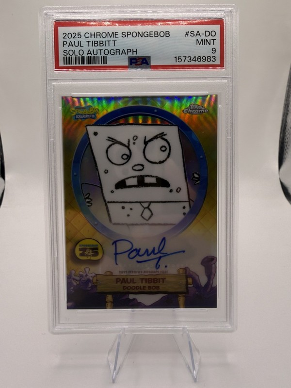 PAUL TIBBIT DOODLE BOB 2025 TOPPS CHROME SPONGEBOB AUTO #SA-DO PSA 9 Q4244