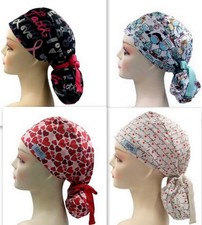 Breast Cancer Awareness Ponytail Scrub Cap Doctor Theatre Nurse Hospital