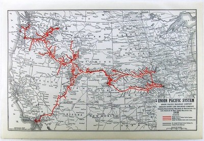 Union Pacific System - Original 1926 Dated Railroad Map. Antique