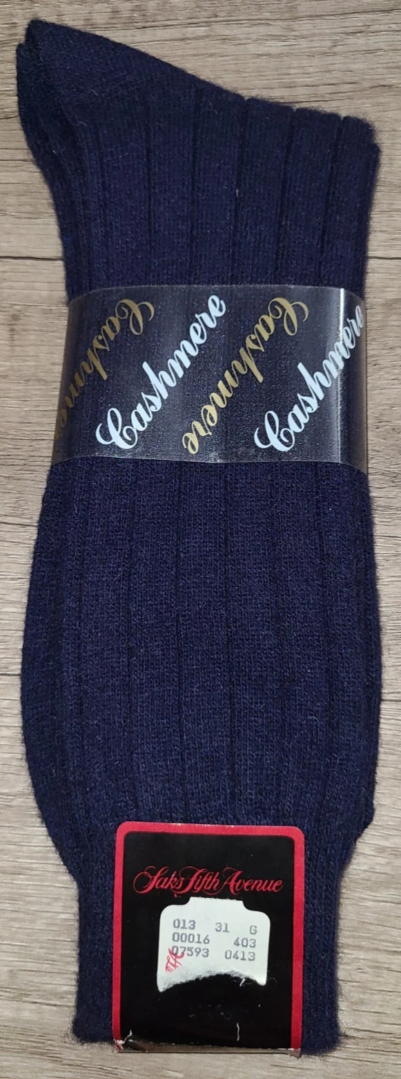 Vtg Saks Fifth Avenue cashmere blend men's dress socks, navy blue