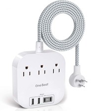 One Beat Power Strip with USB C, 3 Outlets 4 Ports 5 Ft, White