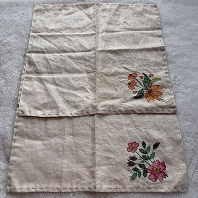 Vintage Columbia Minerva Embroidered Linen Panels Pair 20  Unfinished