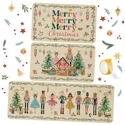 3 Pcs Christmas Kitchen Mat Washable Kitchen Rug Non Slip Beige Nutcracker