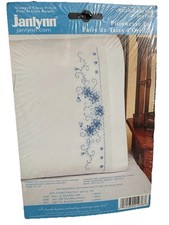 Jalynn Stamped Cross Stitch Blue Floral Pillow Cases 20x30
