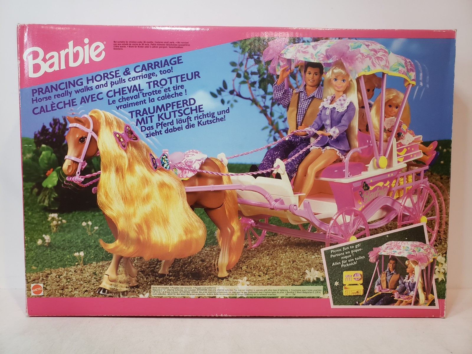 RARE BARBIE DOLL PRANCING HORSE & CARRIAG 1994 MATTEL 13122 